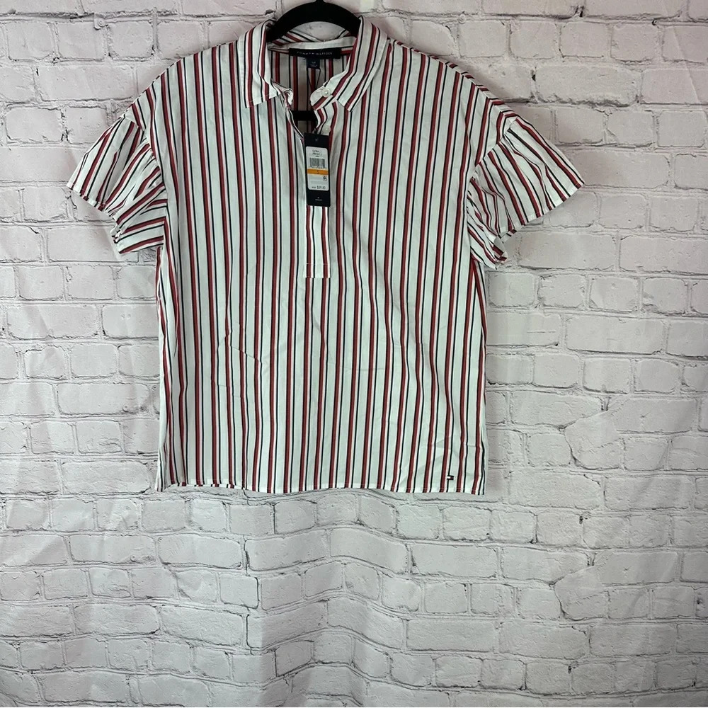 NWT tommy hilfiger short sleeve top navy red stripes sz small